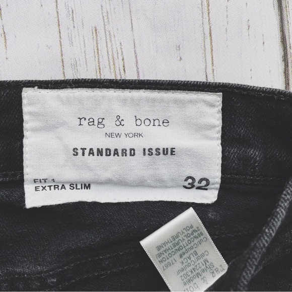 Rag & Bone Men’s Standard Issue Fit Extra Slim Black Skinny Jeans Size 32 - Picture 5 of 7